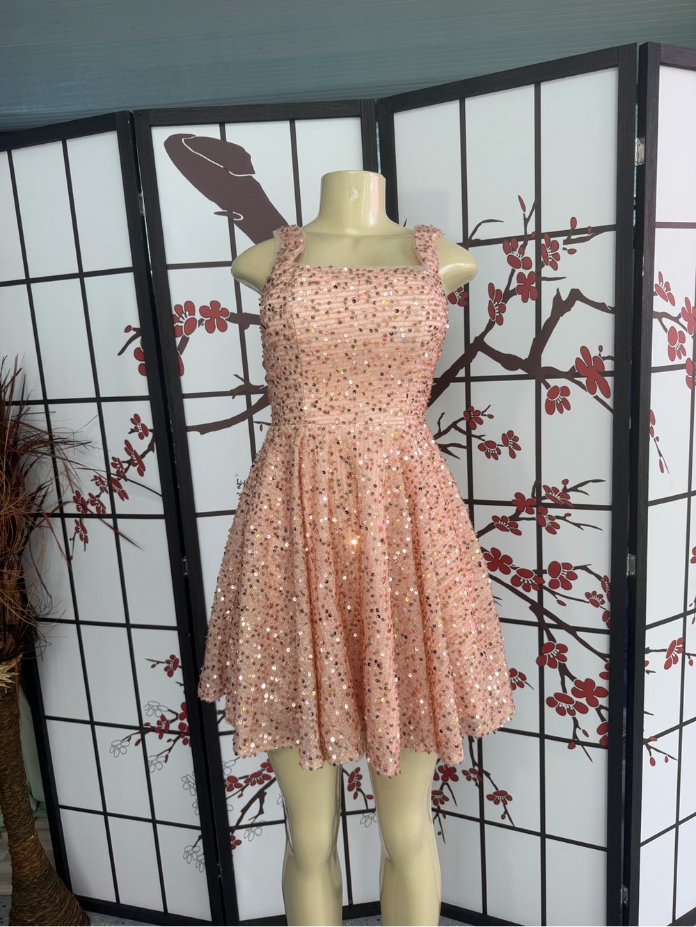 Sparkling Blush Sequin Fit-and-Flare Dress